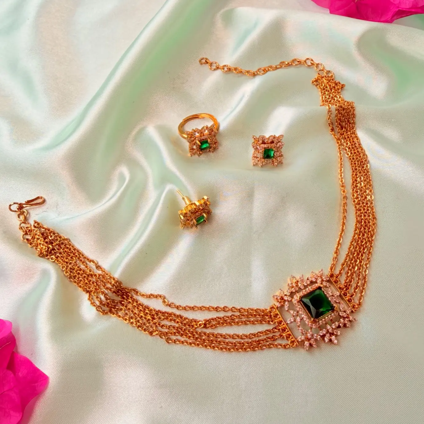 Contemporary CZ Multi-Strand Choker Set with Ring SJAD011