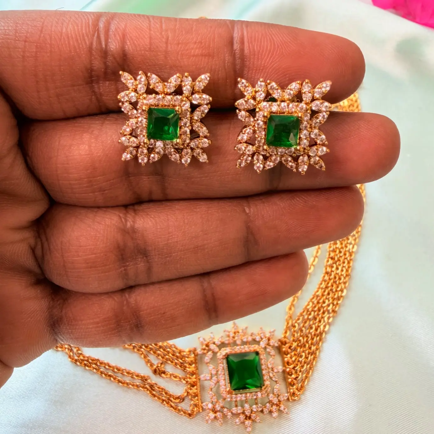 Contemporary CZ Multi-Strand Choker Set with Ring SJAD011