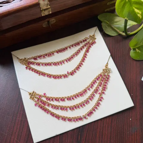 Three-Layered Crystal Bead Antique Gold Mattilu / Kan Chain Pair SJMD003