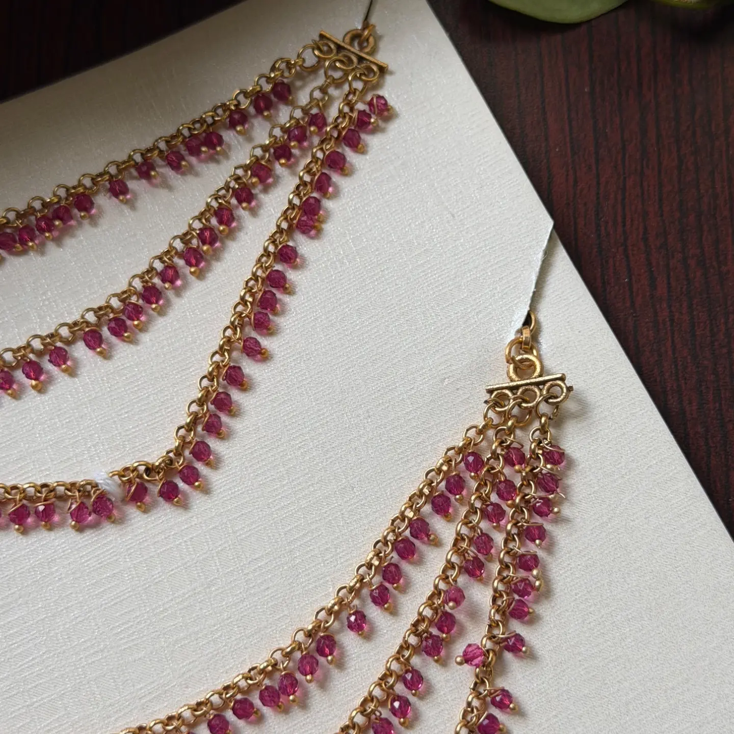Three-Layered Crystal Bead Antique Gold Mattilu / Kan Chain Pair SJMD003