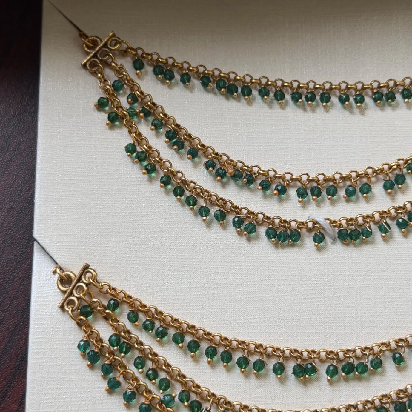 Three-Layered Crystal Bead Antique Gold Mattilu / Kan Chain Pair SJMD003