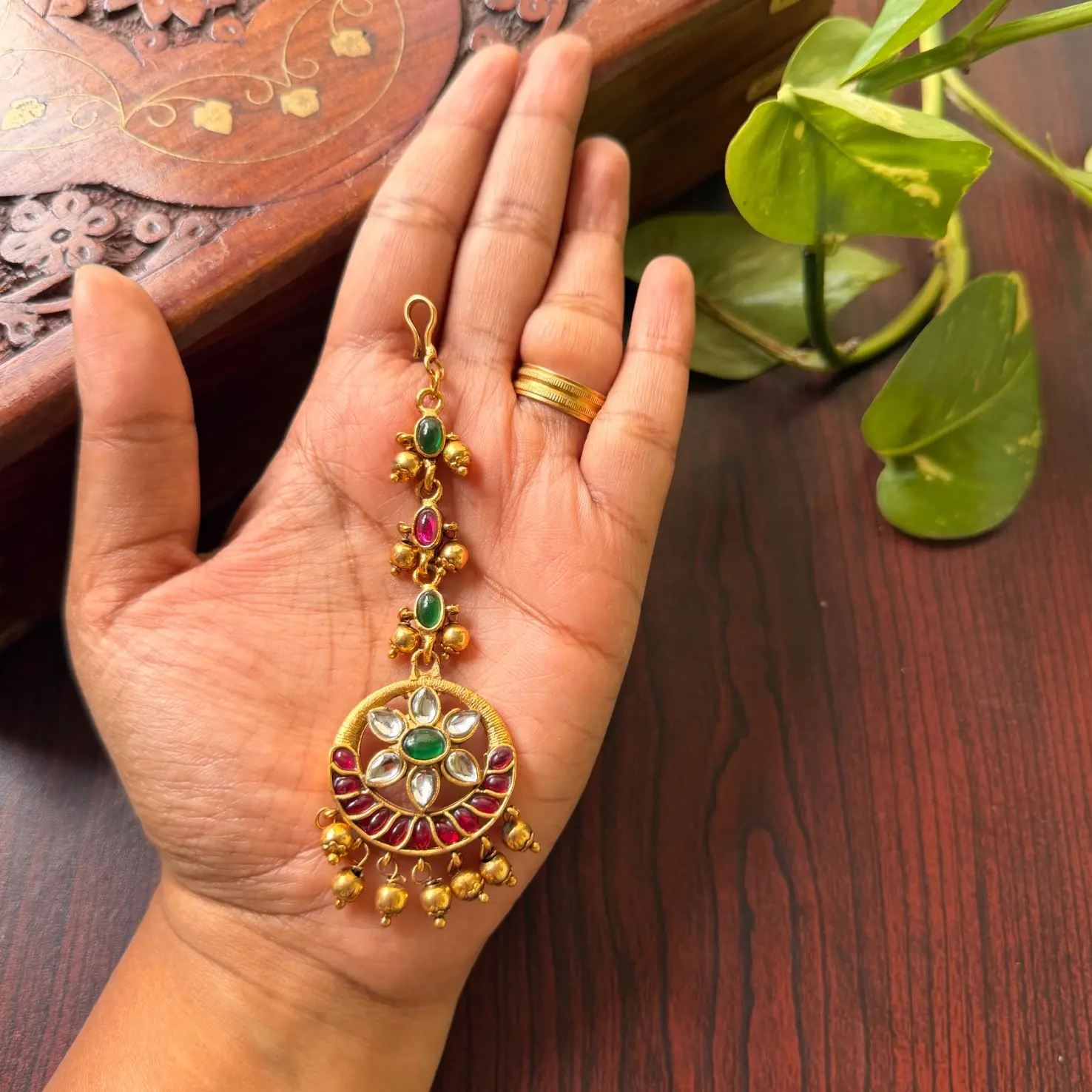 Floral Kundan Antique Maang Tikka (Available in Multicolor & Ruby Pink) SJMD013