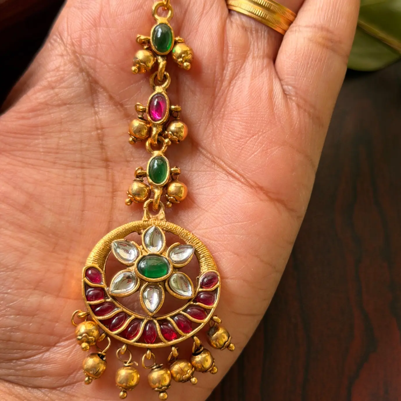 Floral Kundan Antique Maang Tikka (Available in Multicolor & Ruby Pink) SJMD013