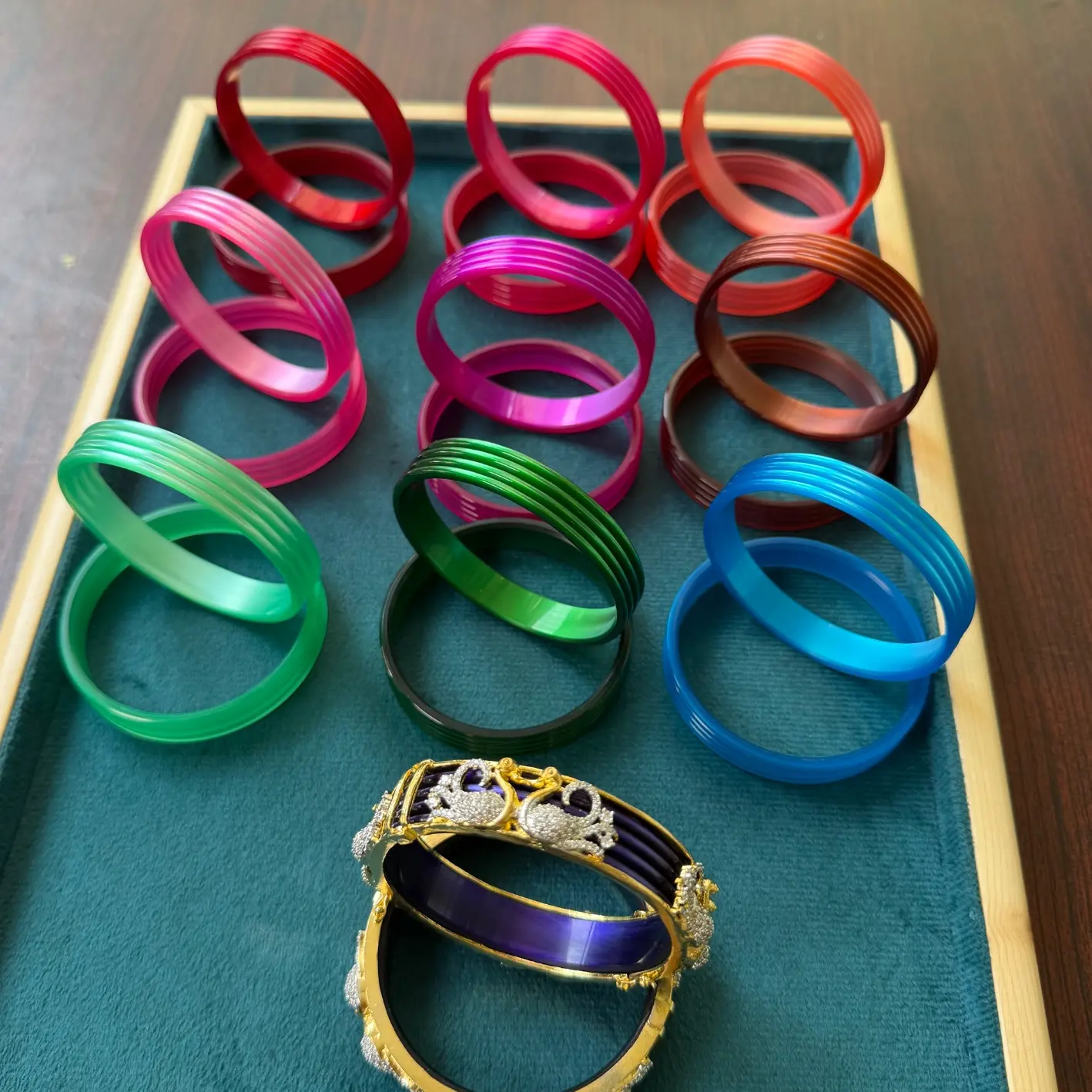 10-in-1 Interchangeable Peacock CZ Openable Kada & Multi-Color Bangle Set SJB028