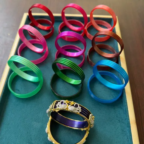 10-in-1 Interchangeable Peacock CZ Openable Kada & Multi-Color Bangle Set SJB028