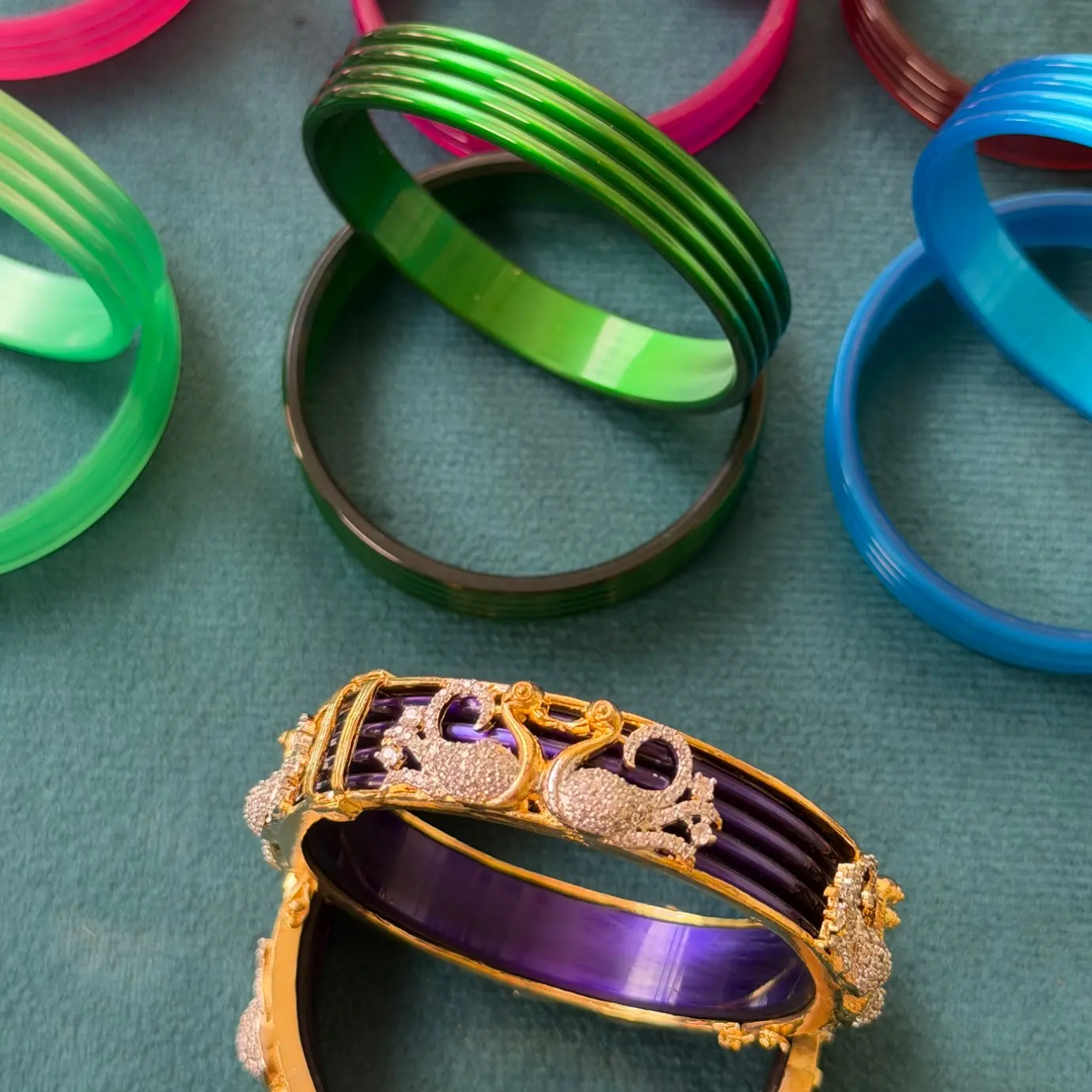 10-in-1 Interchangeable Peacock CZ Openable Kada & Multi-Color Bangle Set SJB028