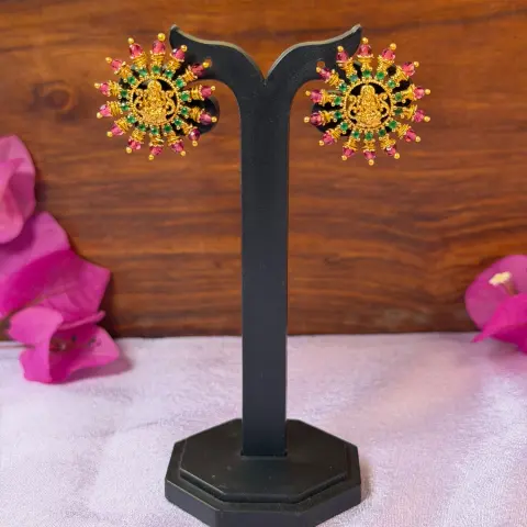 Radiant Goddess Lakshmi Sunburst Stud Earrings