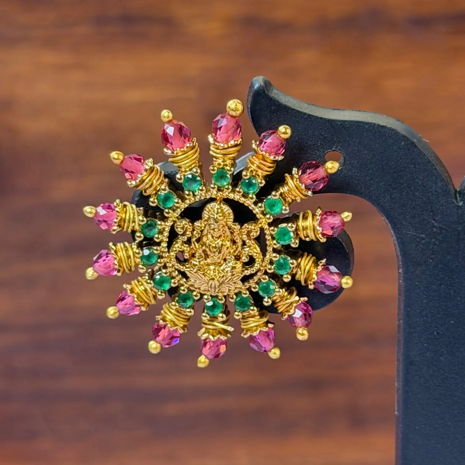 Radiant Goddess Lakshmi Sunburst Stud Earrings