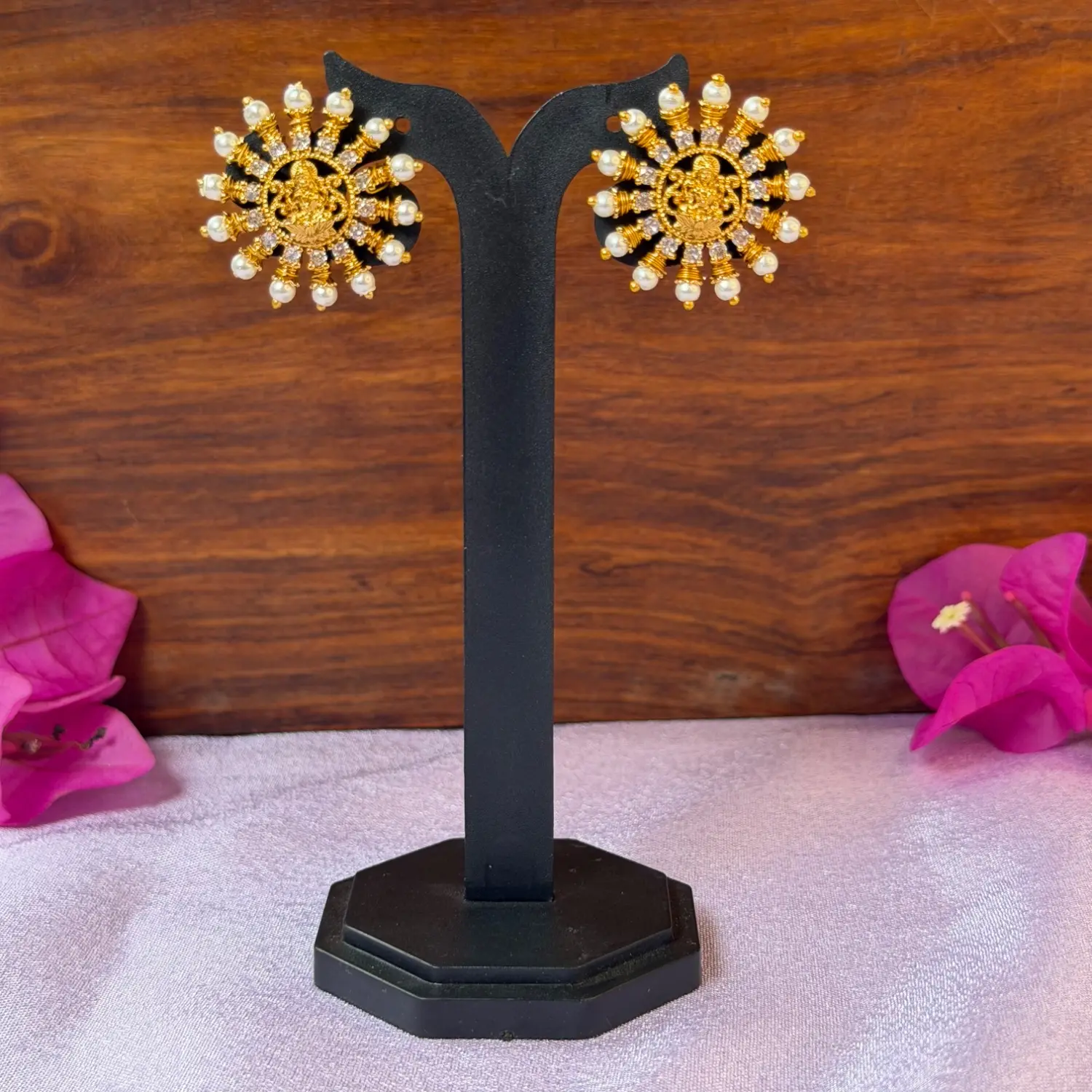 Radiant Goddess Lakshmi Sunburst Stud Earrings