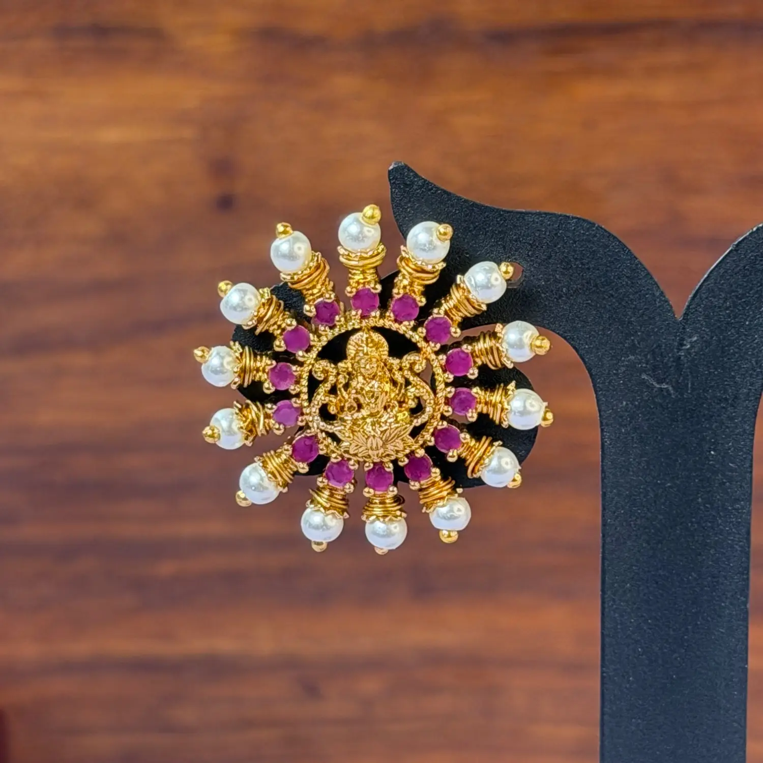 Radiant Goddess Lakshmi Sunburst Stud Earrings