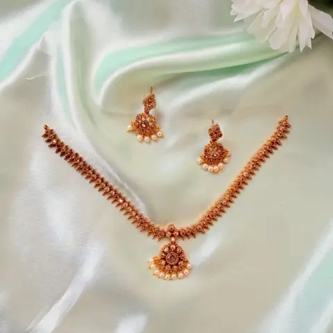 CZ stone necklace set, American diamond jewelry, gold plated necklace, circular pendant necklace, party wear jewelry, designer necklace set