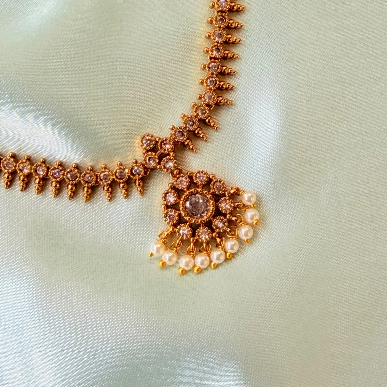 CZ stone necklace set, American diamond jewelry, gold plated necklace, circular pendant necklace, party wear jewelry, designer necklace set