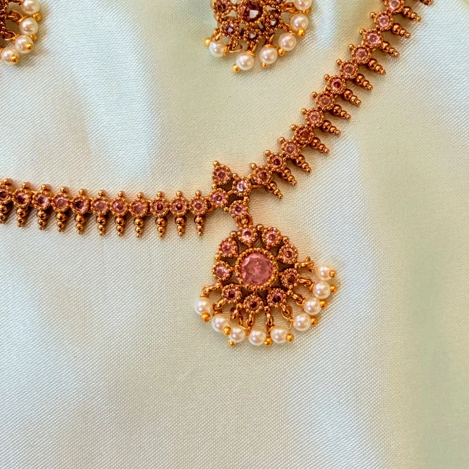 CZ stone necklace set, American diamond jewelry, gold plated necklace, circular pendant necklace, party wear jewelry, designer necklace set