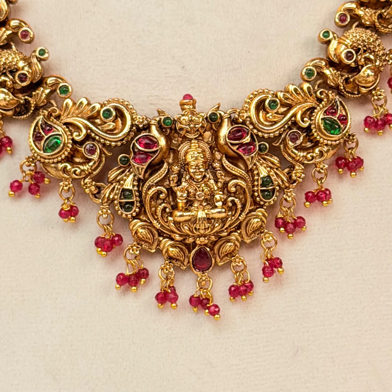 Gold replica Lakshmi Antique Temple Matching Necklace and Haram Set SJSB017