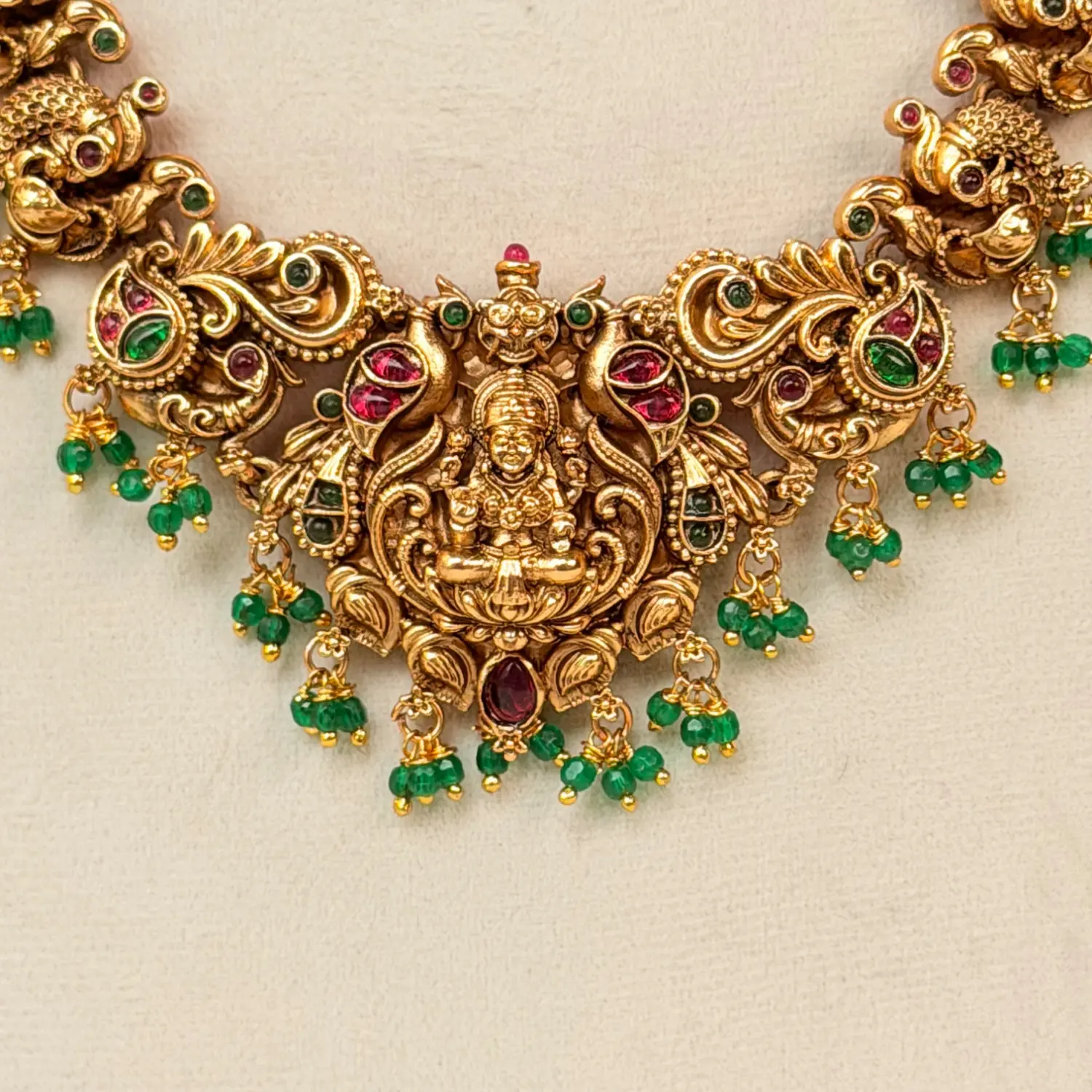 Gold replica Lakshmi Antique Temple Matching Necklace and Haram Set SJSB017