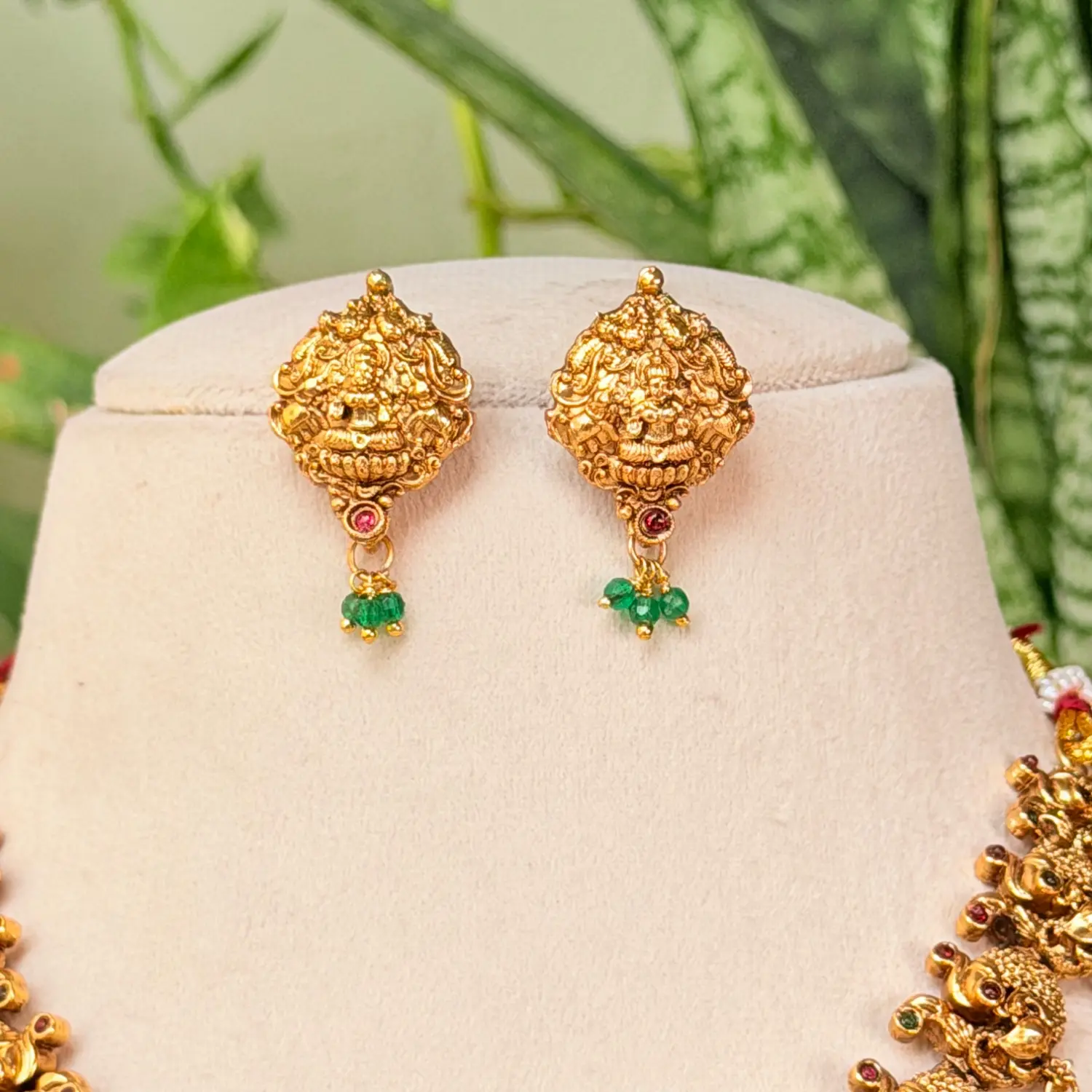 Gold replica Lakshmi Antique Temple Matching Necklace and Haram Set SJSB017
