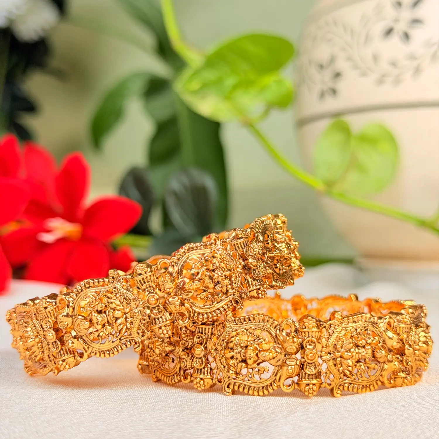 Intricate Temple Design Goddess Lakshmi Antique Bangles