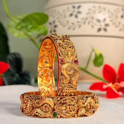 Peacock and Goddess Motifs Intricate Temple Antique Bangles