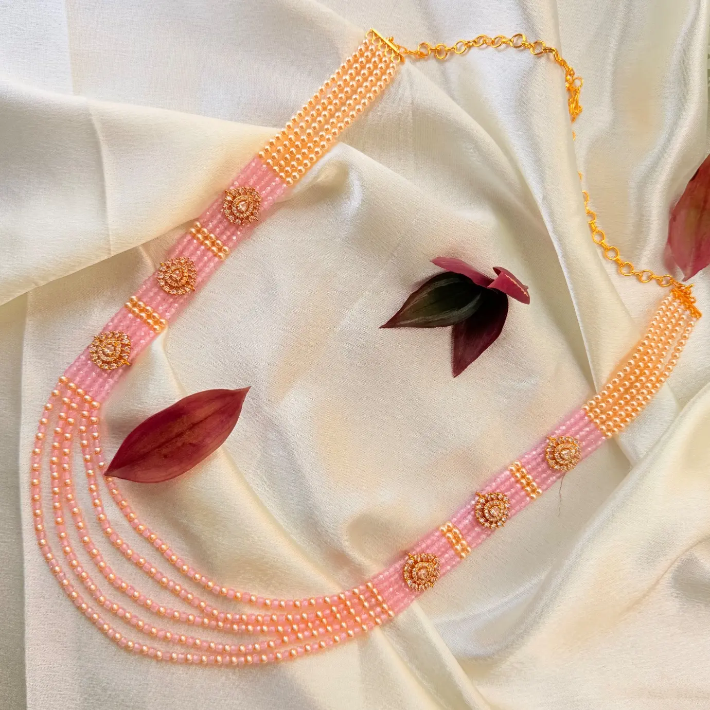 Regal 5-Layer Swarovski Pearl & Crystal Bead Haaram Necklace SJLH018