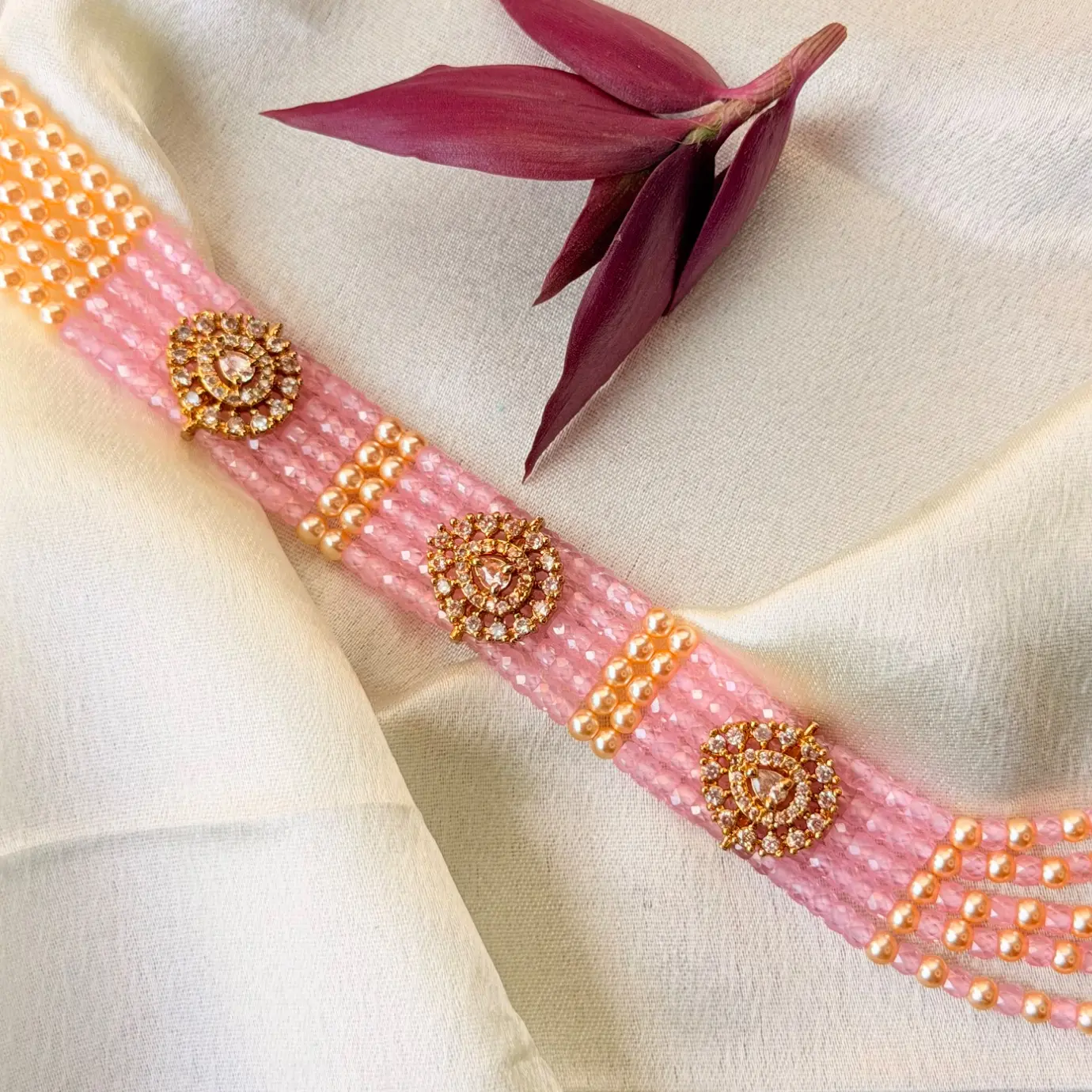 Regal 5-Layer Swarovski Pearl & Crystal Bead Haaram Necklace SJLH018