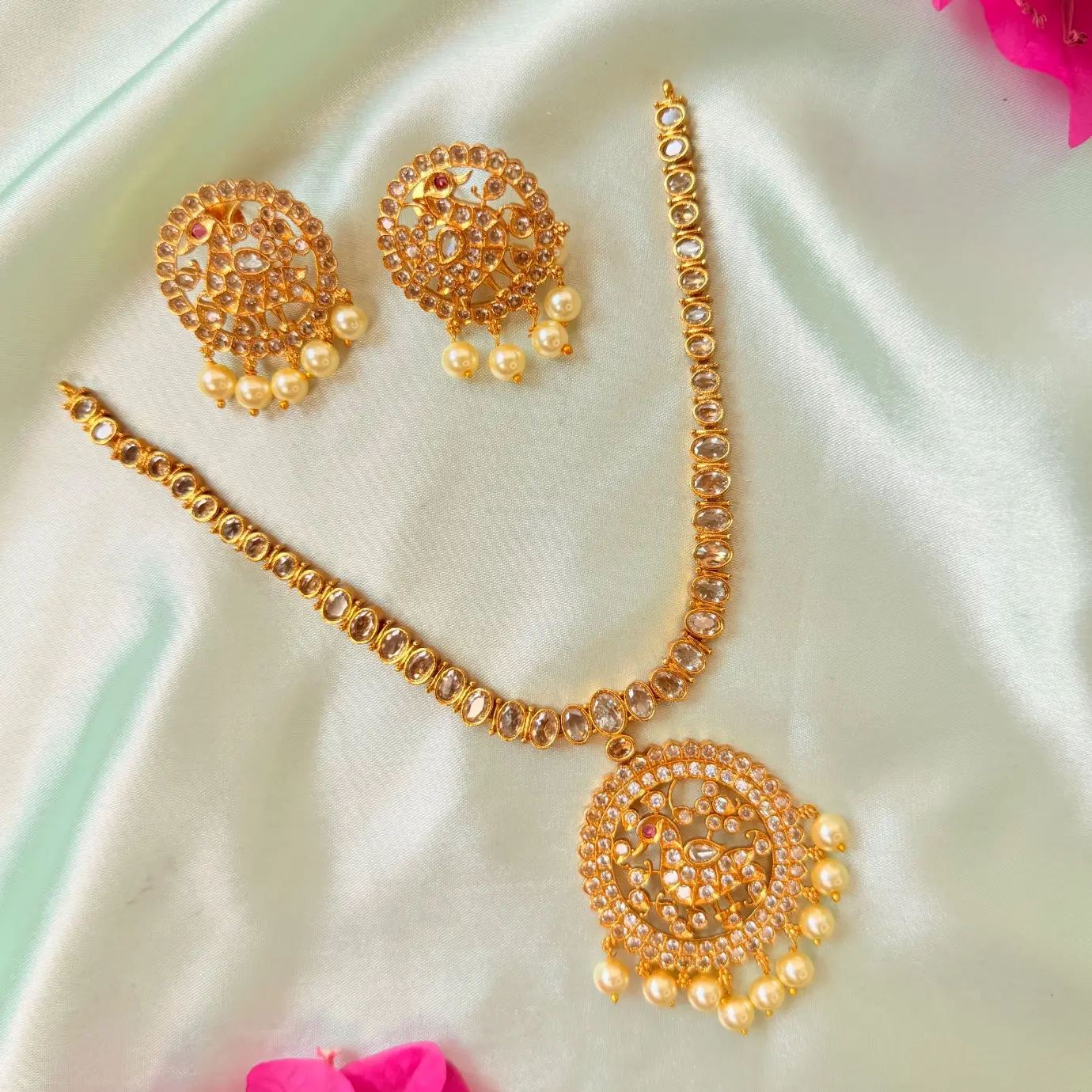 Peacock Filigree Uncut CZ Pendant Necklace Set SJAD004