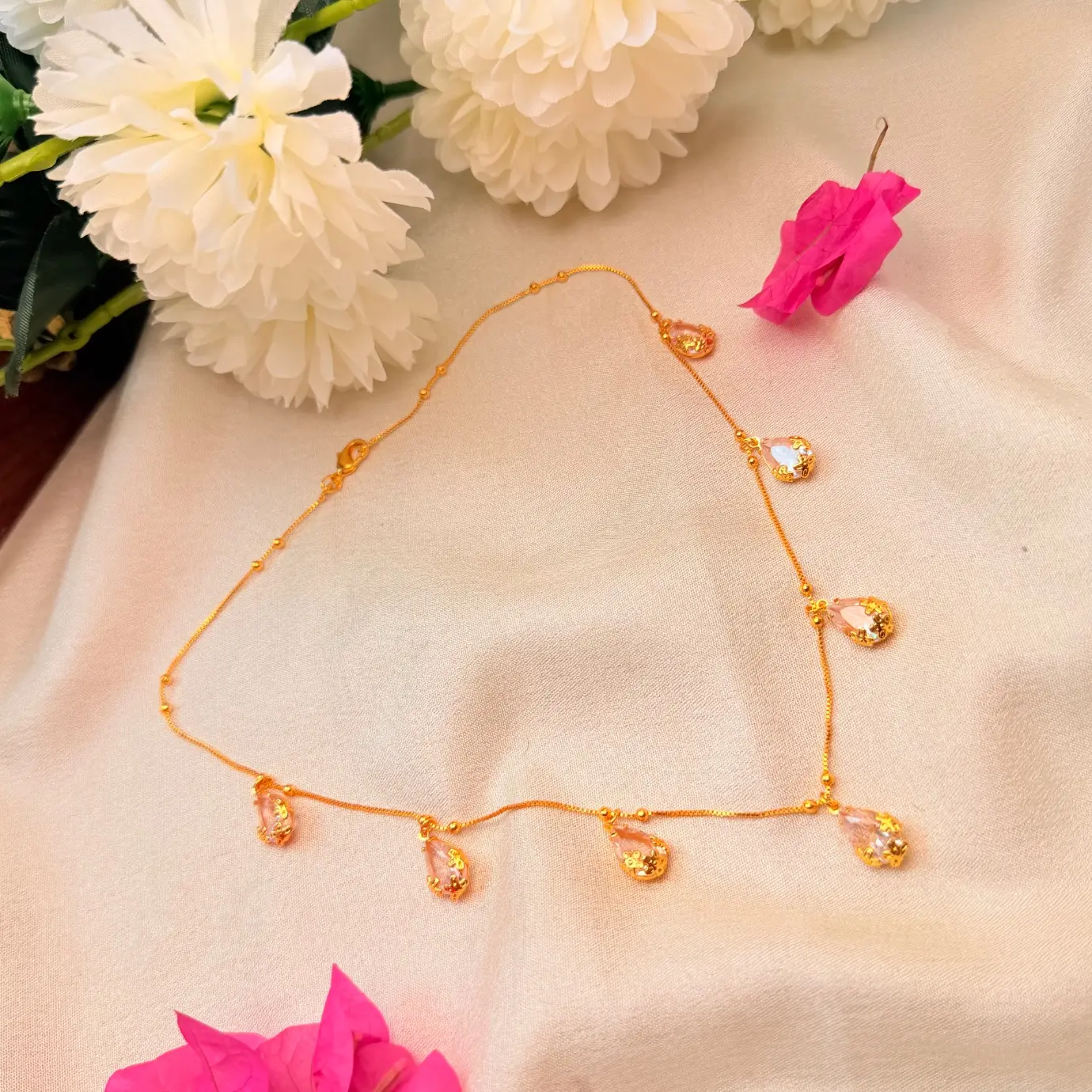 Minimalist Teardrop Crystal Charm Chain Necklace SJAD001