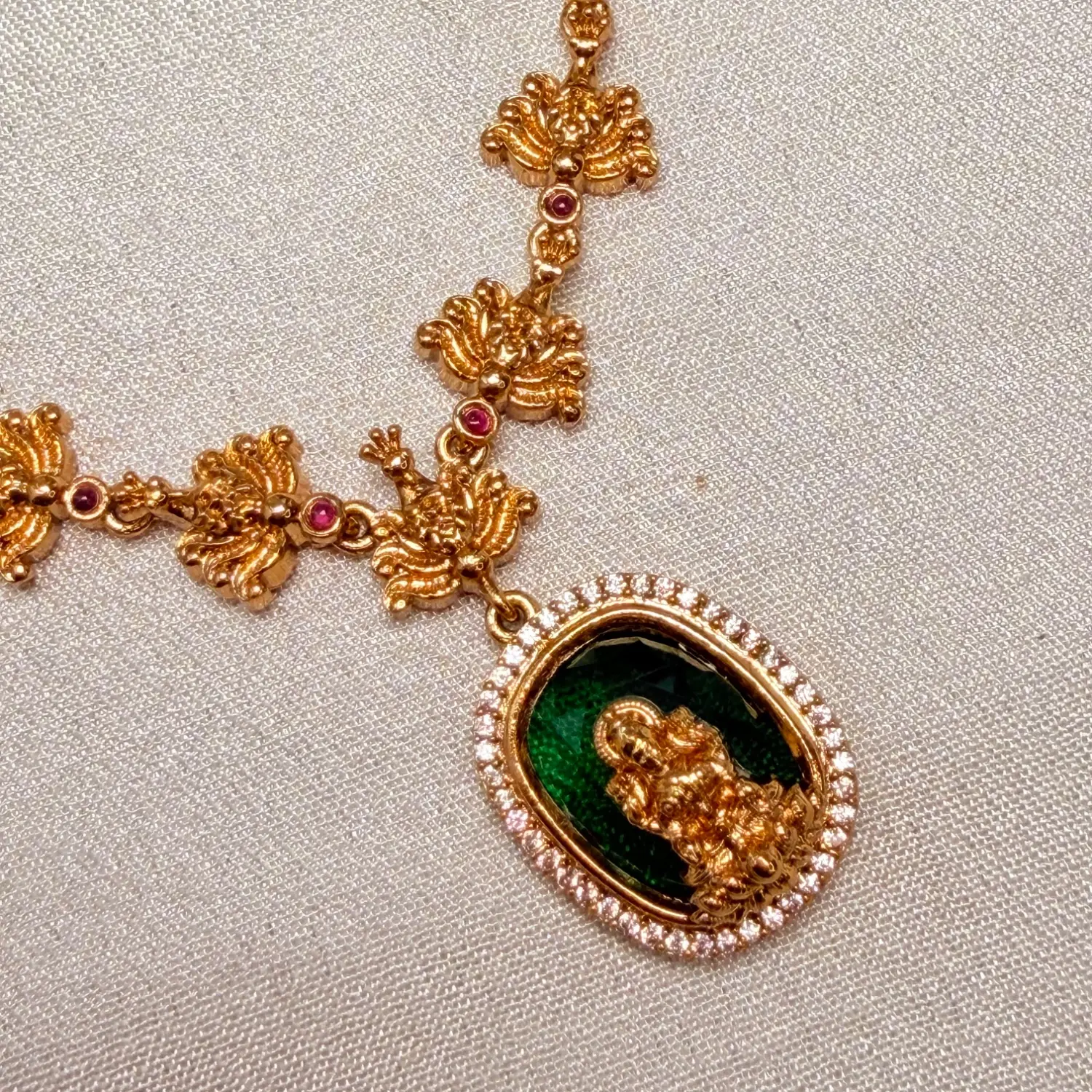 Divine Emerald Lakshmi Temple Necklace Set