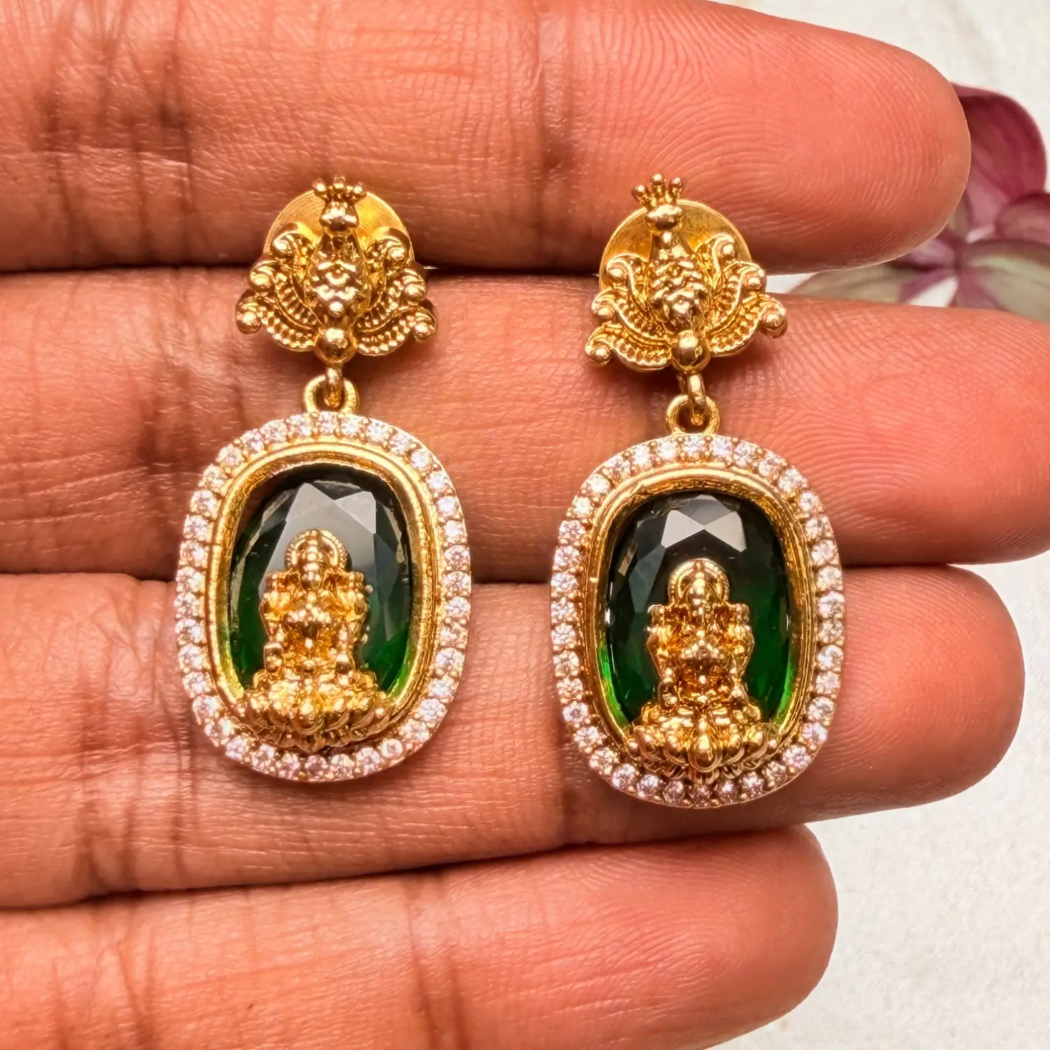 Divine Emerald Lakshmi Temple Necklace Set