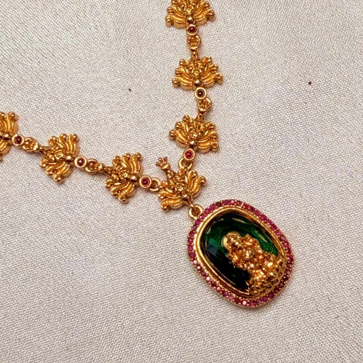 Divine Emerald Lakshmi Temple Necklace Set