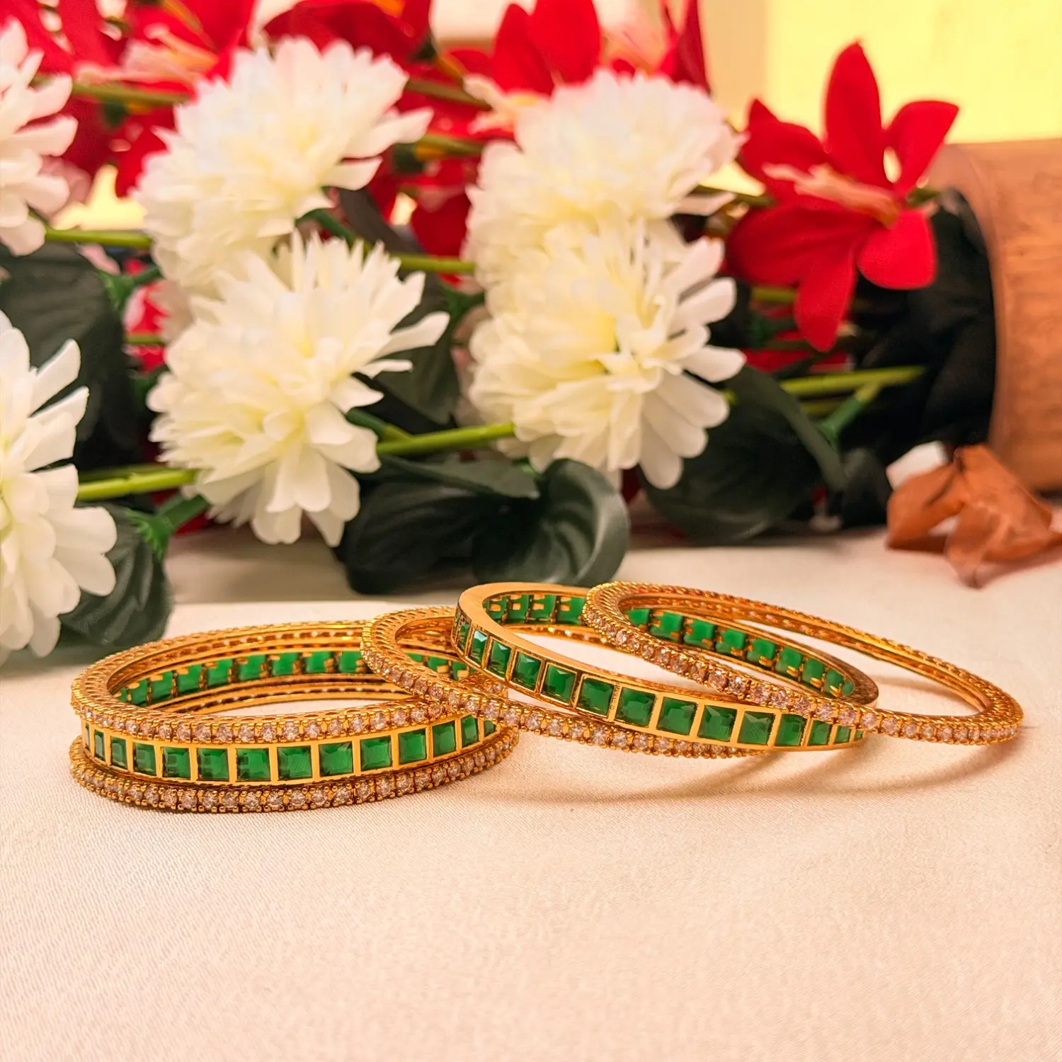 Royal Emerald Channel & CZ Pavé Bangles