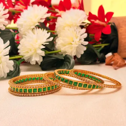 Royal Emerald Channel & CZ Pavé Bangles