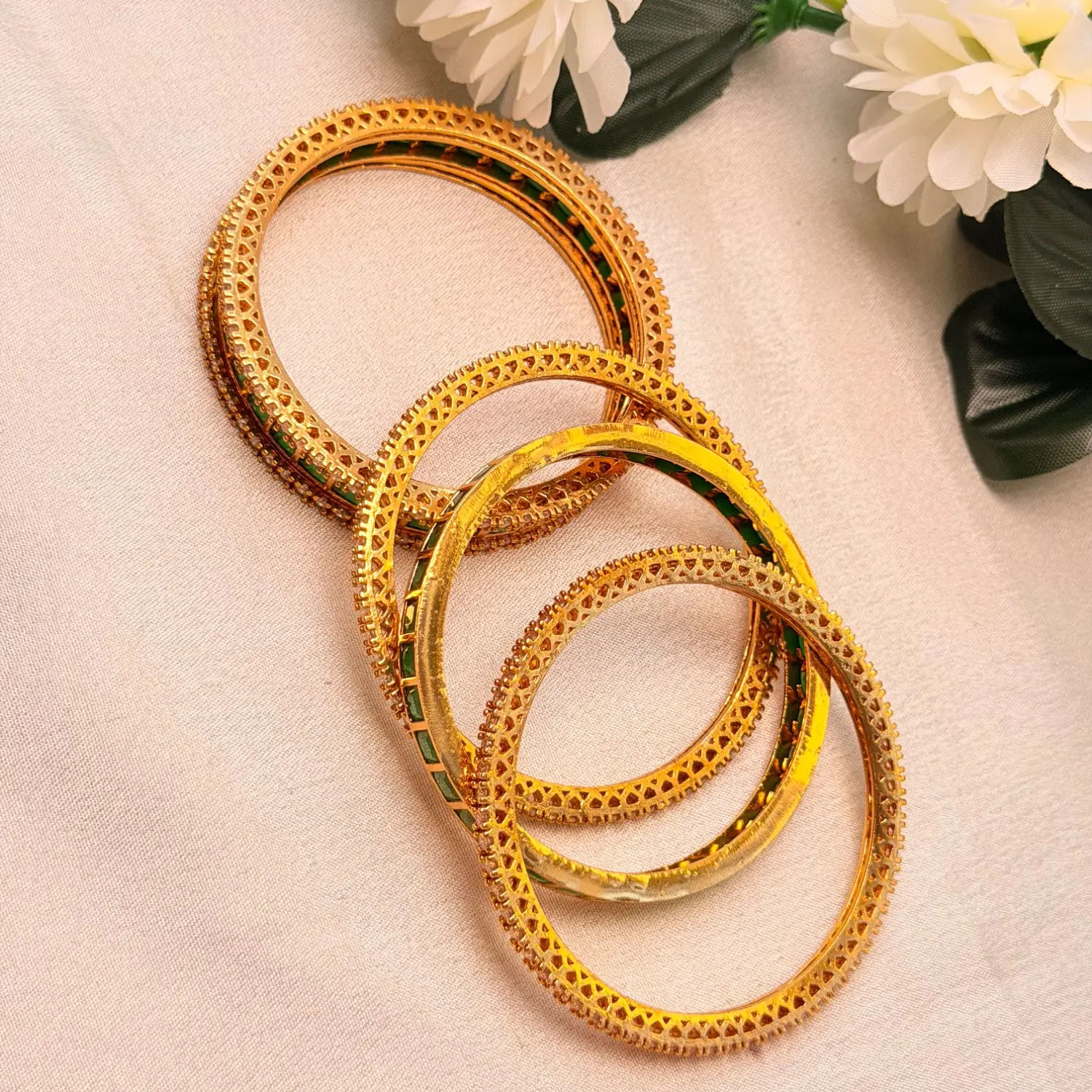Royal Emerald Channel & CZ Pavé Bangles