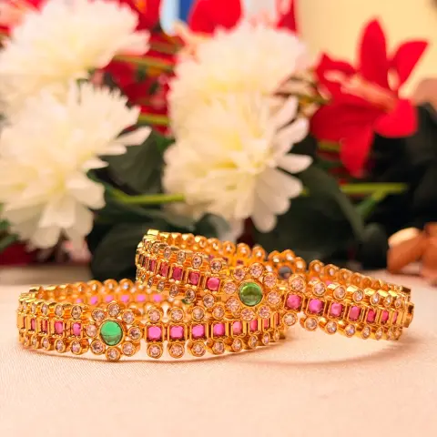Royal Ruby Channel & Emerald Floral CZ Bangles