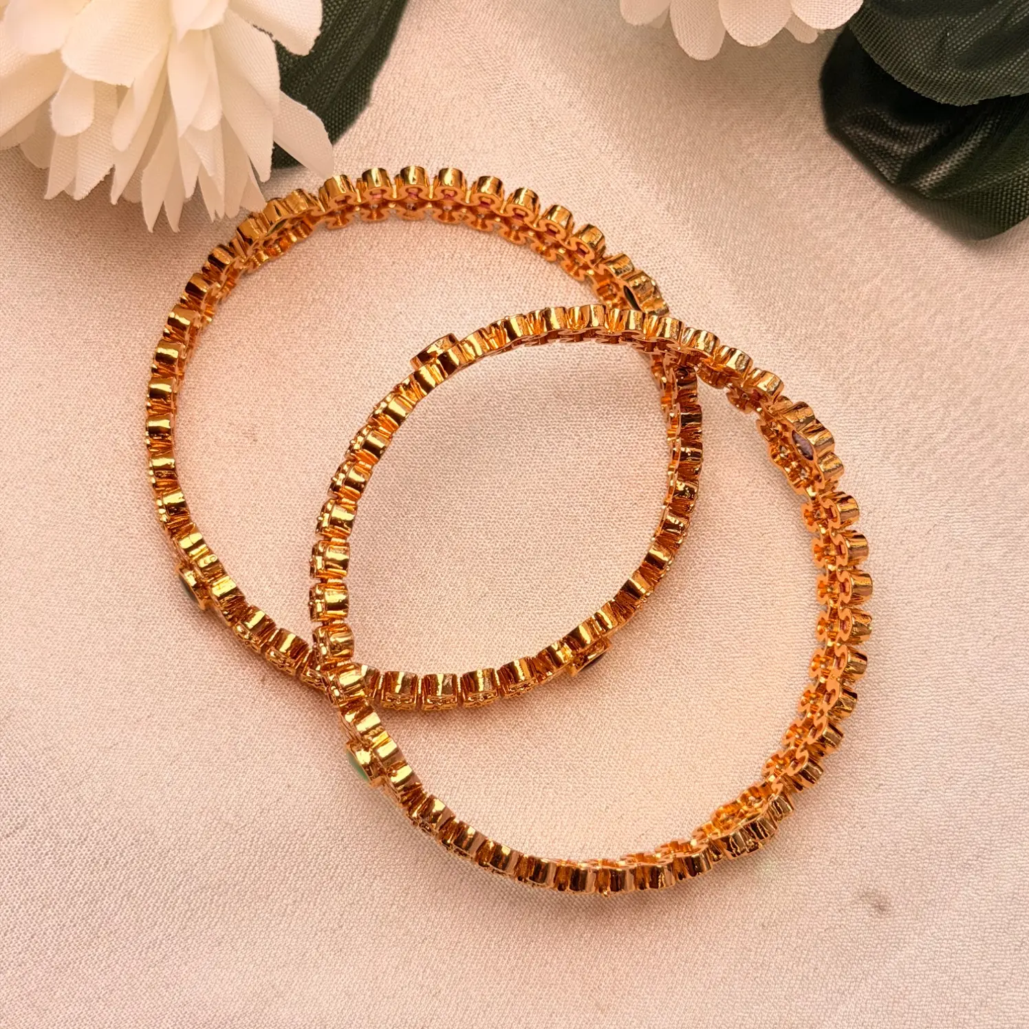 Royal Ruby Channel & Emerald Floral CZ Bangles