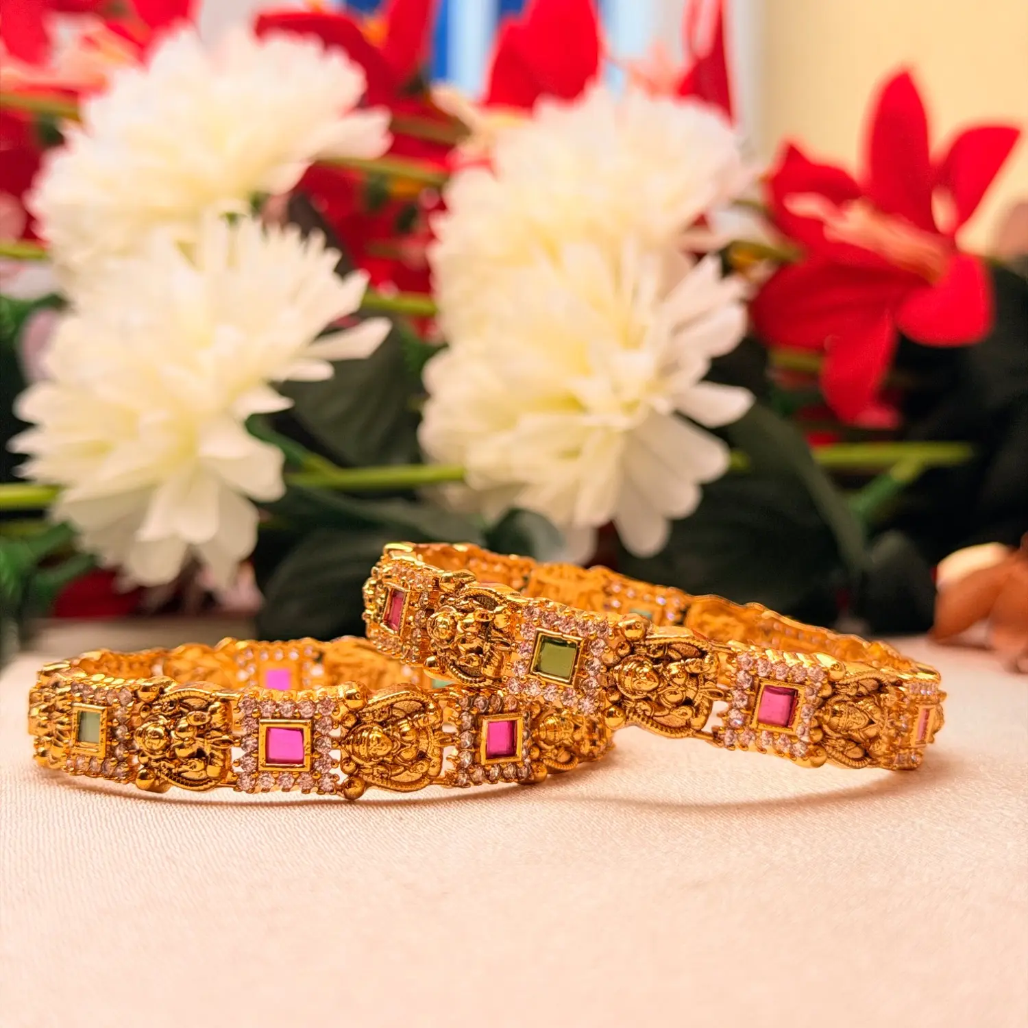 Royal Ruby & Emerald Deity Temple Bangles