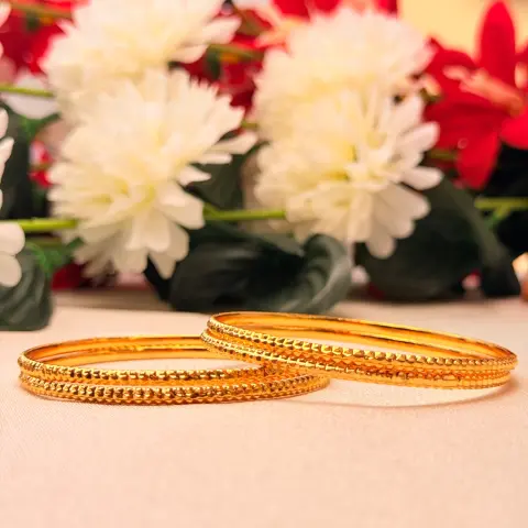 Classic Beaded Edge Gold-Plated Bangles