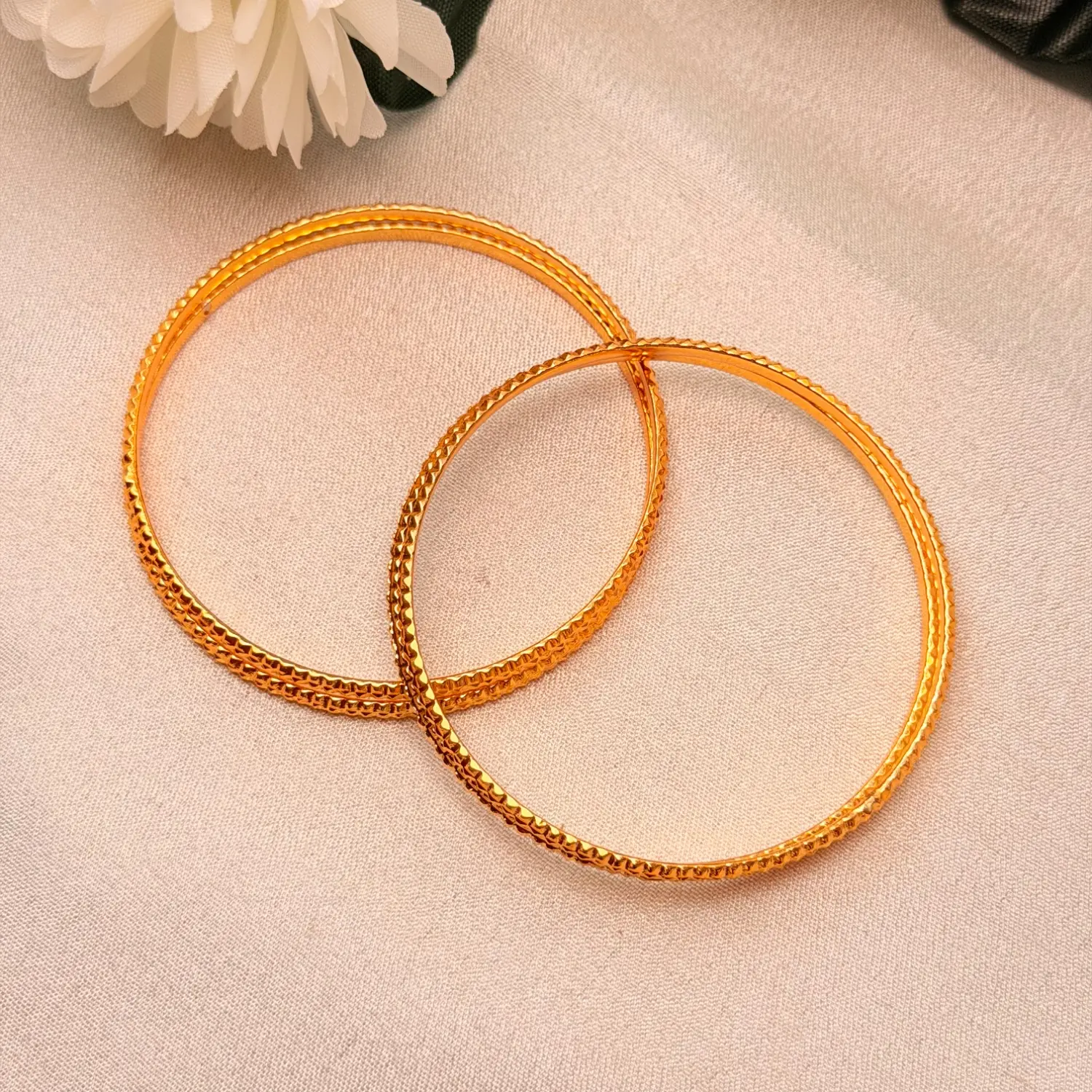 Classic Beaded Edge Gold-Plated Bangles