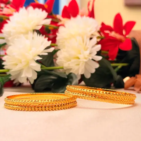 Classic Serrated Edge Gold-Plated Bangles