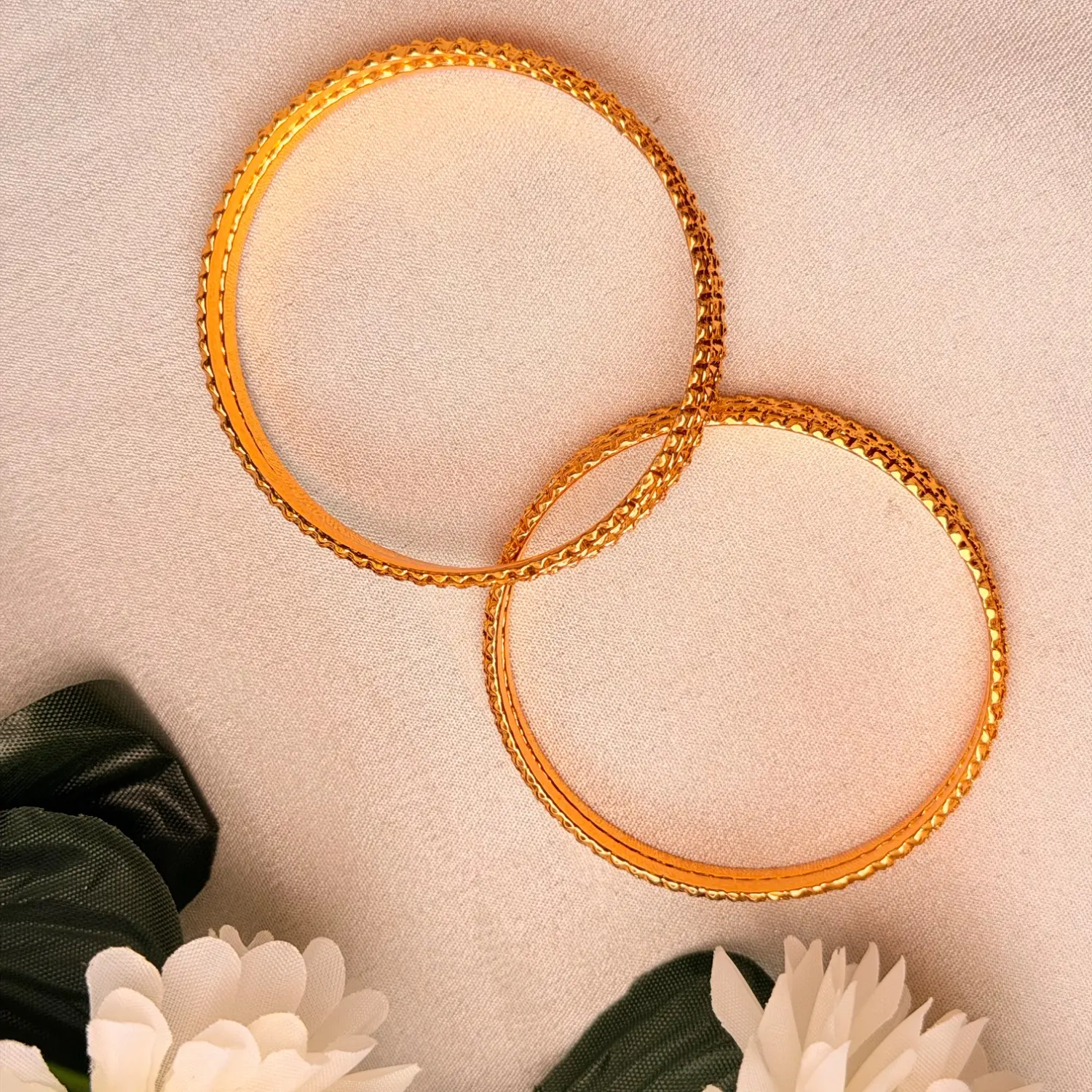Classic Serrated Edge Gold-Plated Bangles