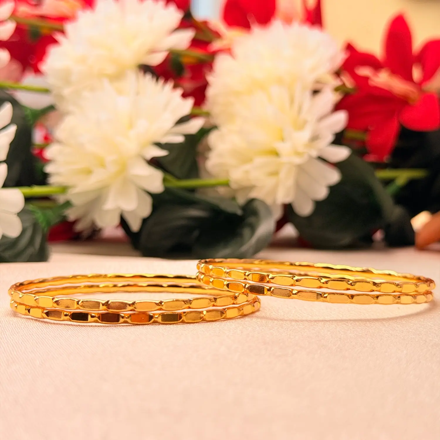 Classic Faceted Segment Gold-Plated Bangles