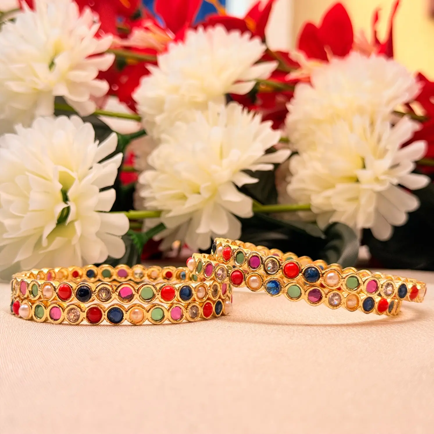 Navratna Multi-Gemstone Bezel Bangles