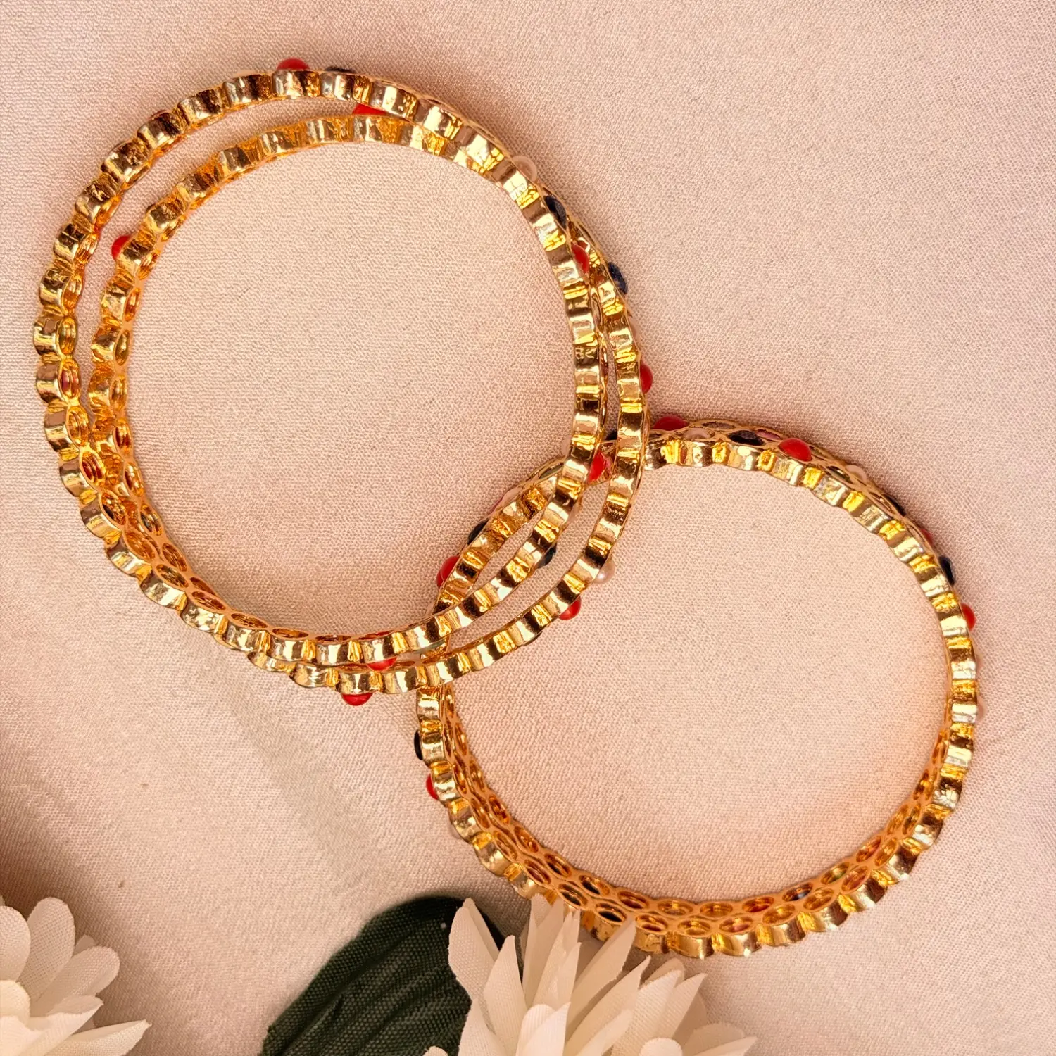 Navratna Multi-Gemstone Bezel Bangles