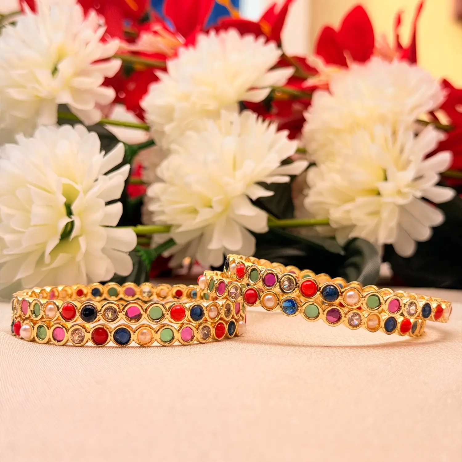 Navratna Multi-Gemstone Bezel Bangles