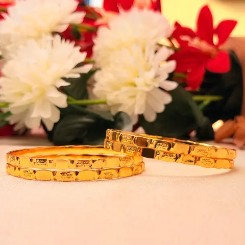 Carved Panel Gold-Plated Bangles