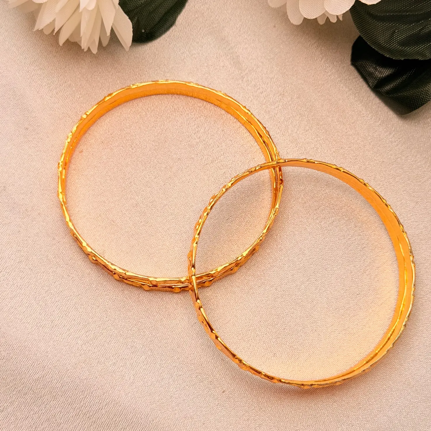 Carved Panel Gold-Plated Bangles