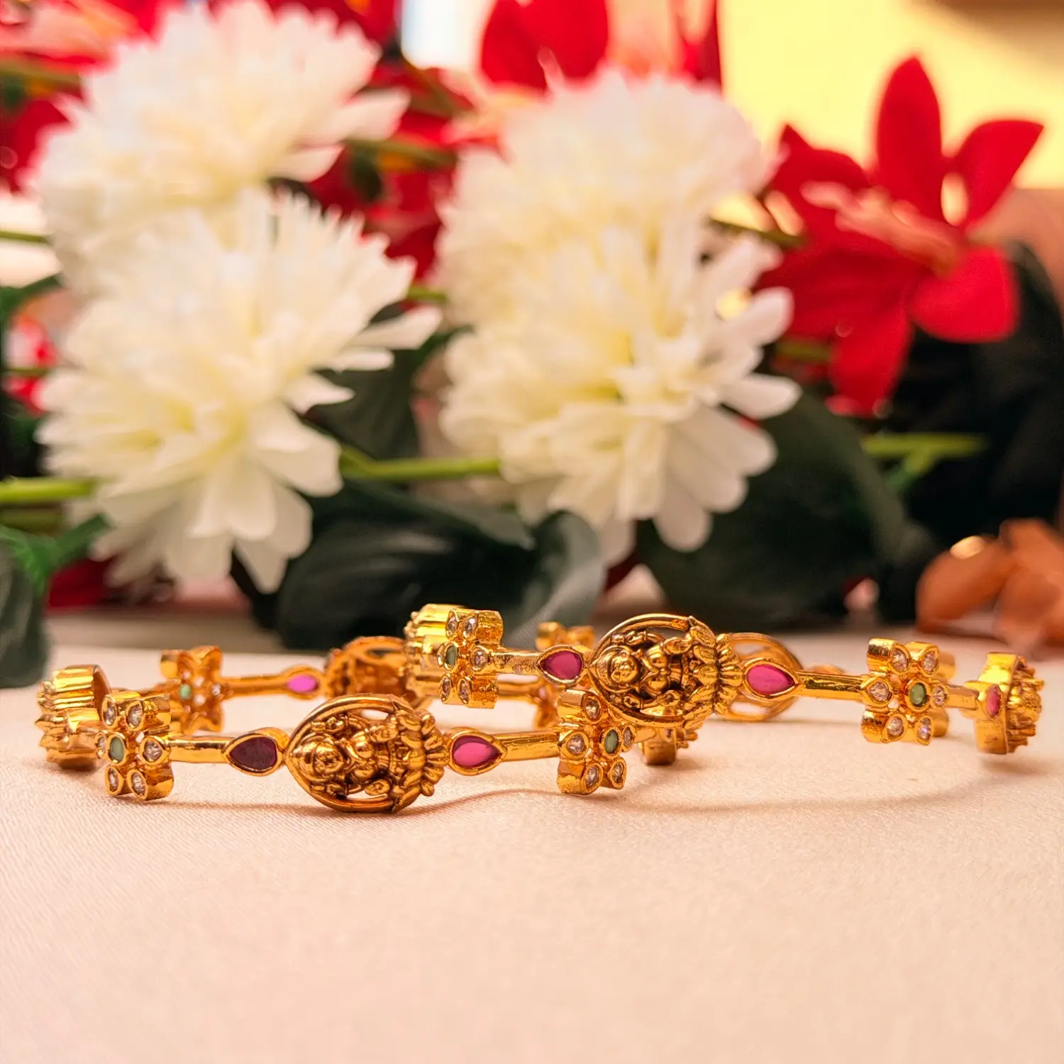 Divine Deity & Floral Kemp Temple Bangles