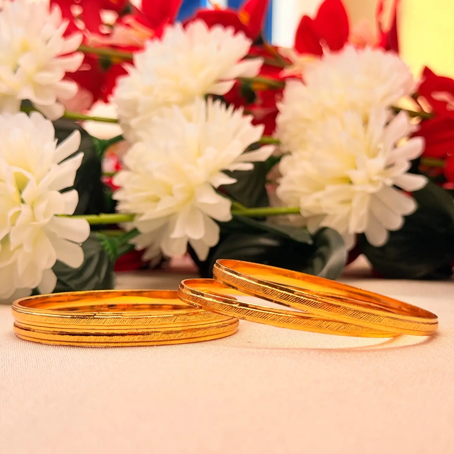 Line-Etched Minimalist Gold-Plated Bangles